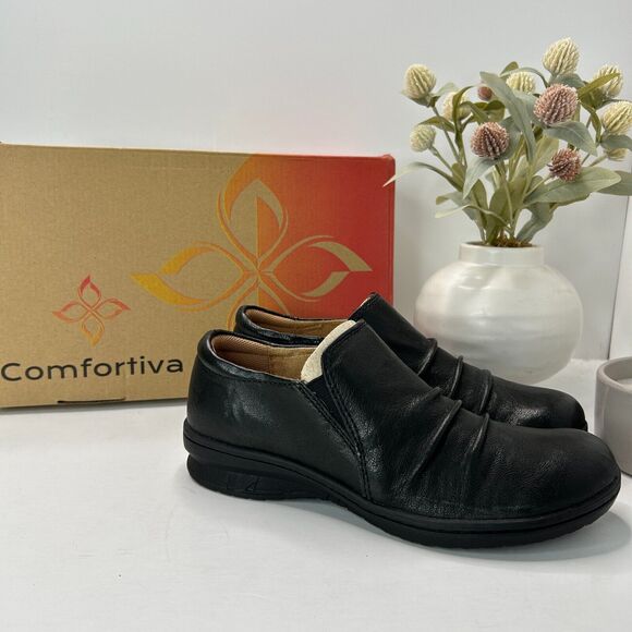 Comfortiva Florian Slip On Leather Clog Round Toe Black CT0019001 Women 6.5M NWB - Picture 2 of 11